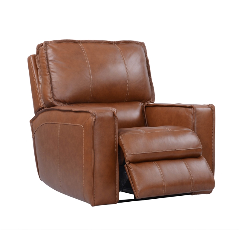 Pemberly Row Contemporary Leather Power Recliner in Saddle Brown