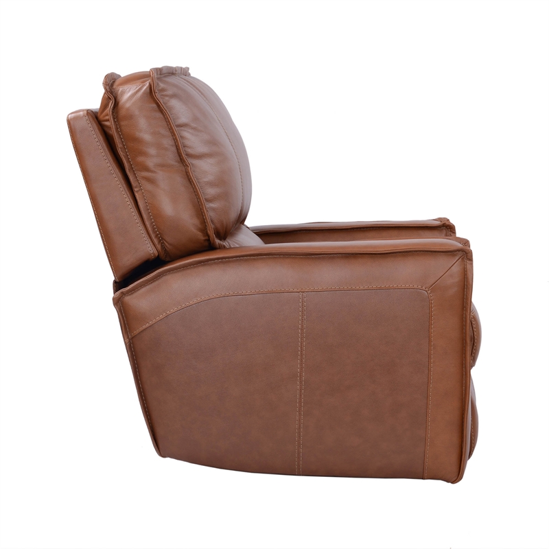 Pemberly Row Contemporary Leather Power Recliner in Saddle Brown