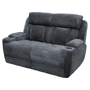 Pemberly Row Contemporary 65&quotW Fabric Power Loveseat in Charcoal Finish