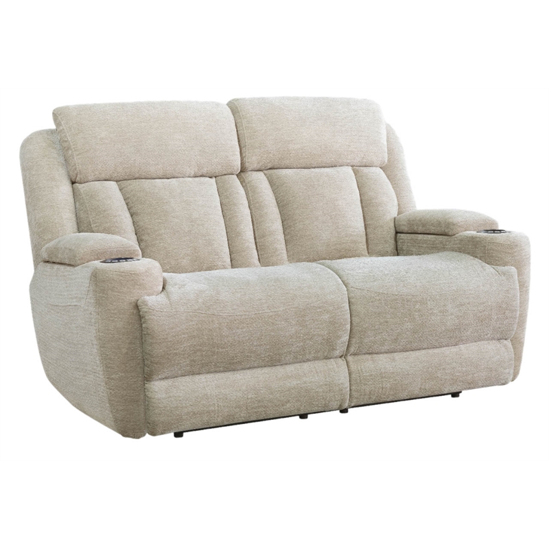 Pemberly Row Contemporary Fabric Power Loveseat in Fossil Beige