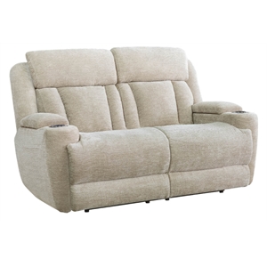 Pemberly Row Contemporary Fabric Power Loveseat in Fossil Beige