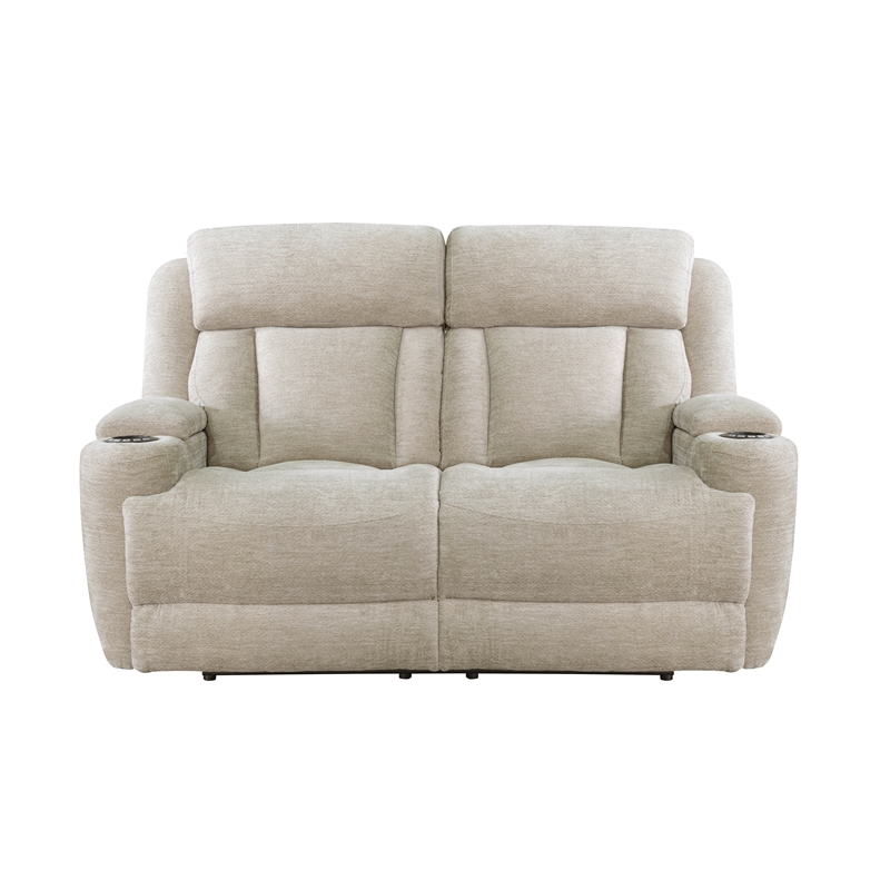 Pemberly Row Contemporary Fabric Power Loveseat in Fossil Beige