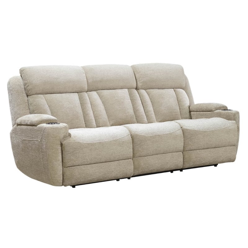 Pemberly Row Contemporary Fabric Power Console Sofa in Fossil Beige
