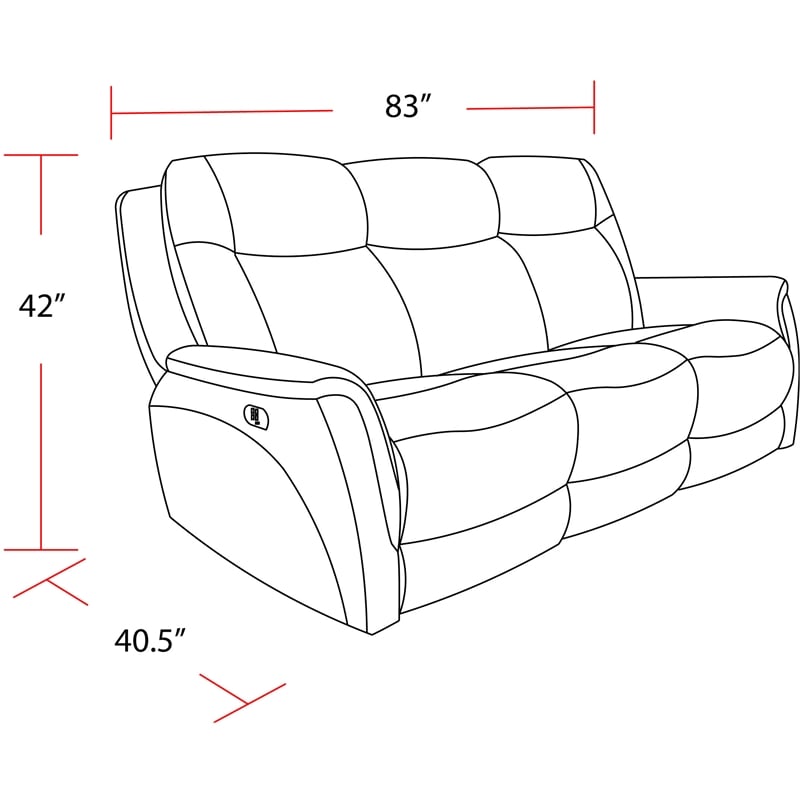 Pemberly Row Contemporary Fabric Power Zero Gravity Sofa in Hudson Gray