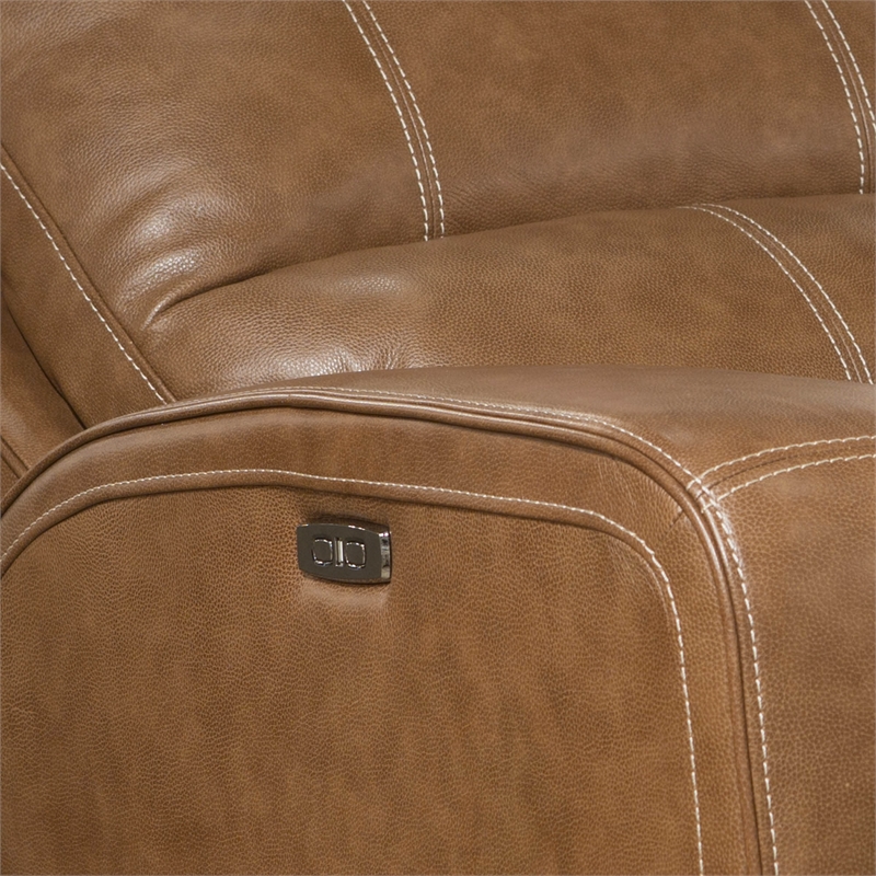 Pemberly Row Contemporary Leather Power Recliner in Bourbon Brown Finish