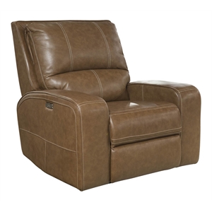 Pemberly Row Contemporary Leather Power Recliner in Bourbon Brown Finish