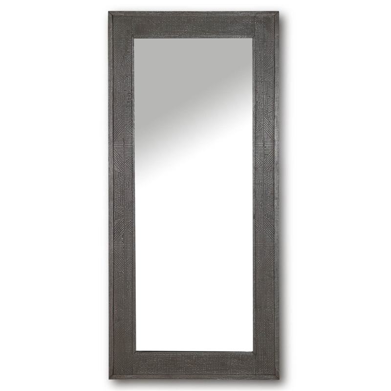 Pemberly Row Modern Transitional Wood Floor Mirror in Gray Finish