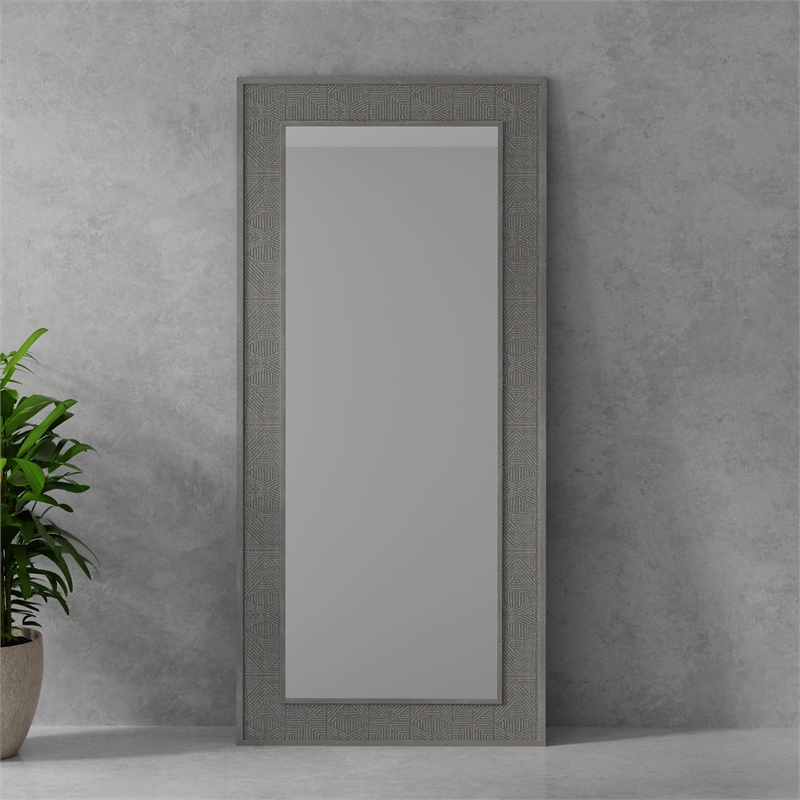 Pemberly Row Modern Transitional Wood Floor Mirror in Gray Finish