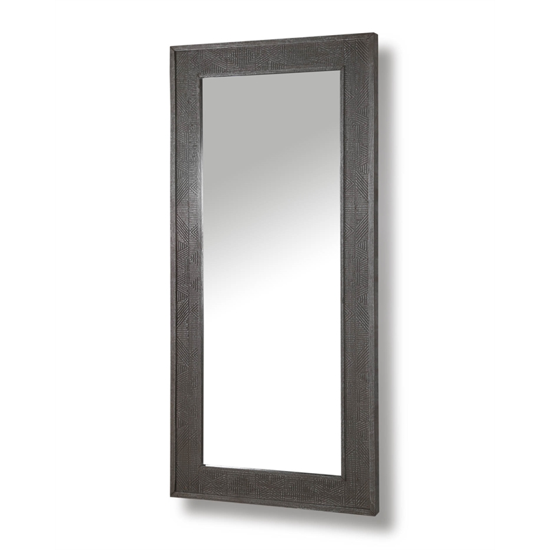 Pemberly Row Modern Transitional Wood Floor Mirror in Gray Finish