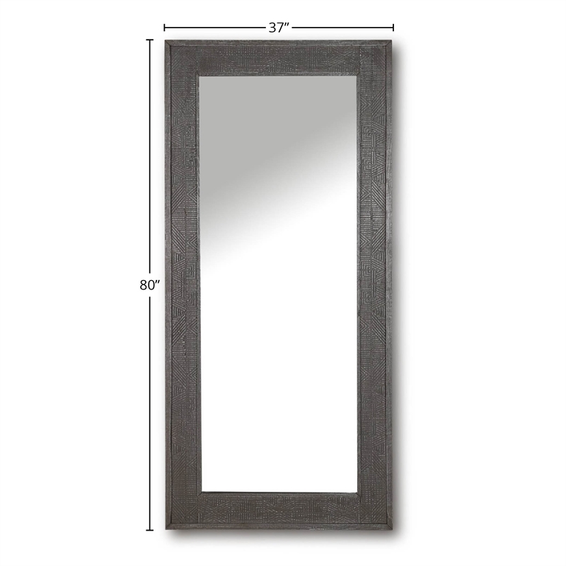 Pemberly Row Modern Transitional Wood Floor Mirror in Gray Finish