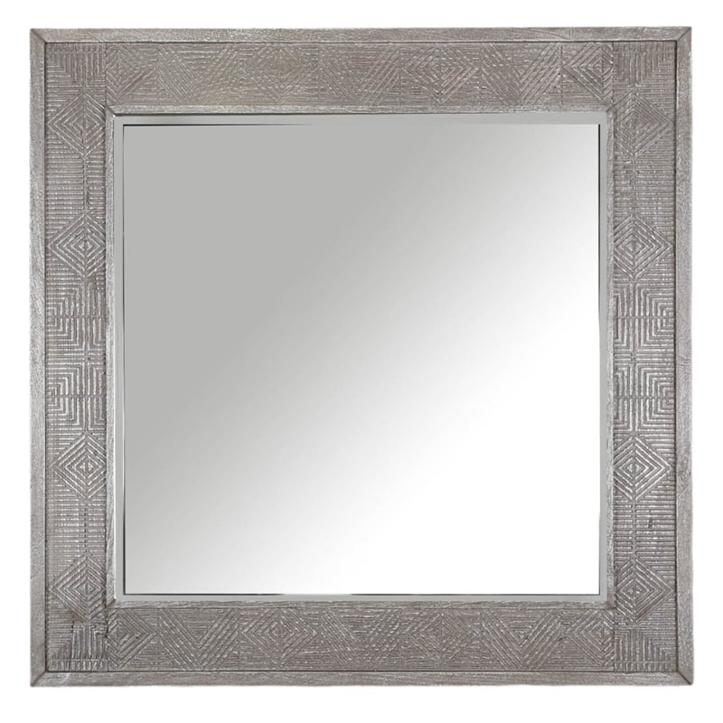 Pemberly Row Modern Transitional Wood Wall Mirror in Gray Finish