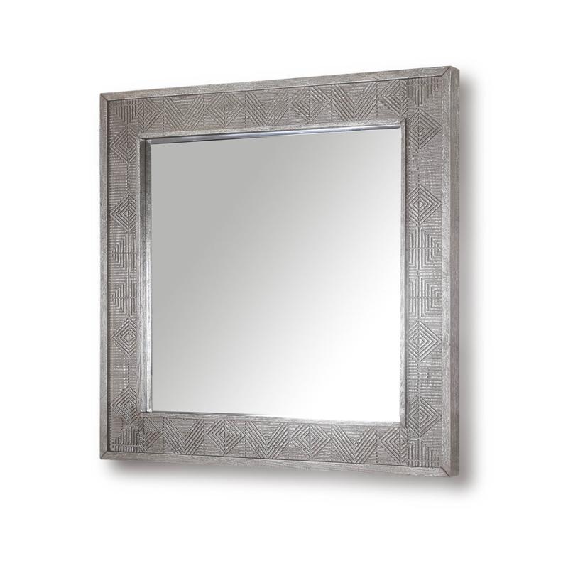 Pemberly Row Modern Transitional Wood Wall Mirror in Gray Finish