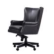 Pemberly Row Contemporary Leather Swivel Desk Chair in Black Finish