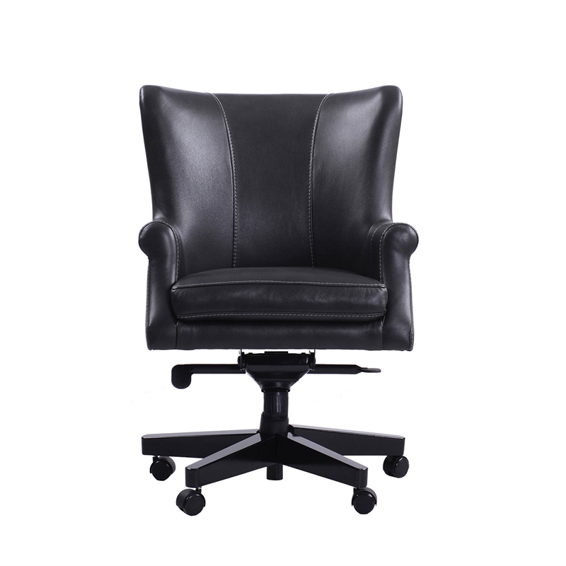 Pemberly Row Contemporary Leather Swivel Desk Chair in Black Finish