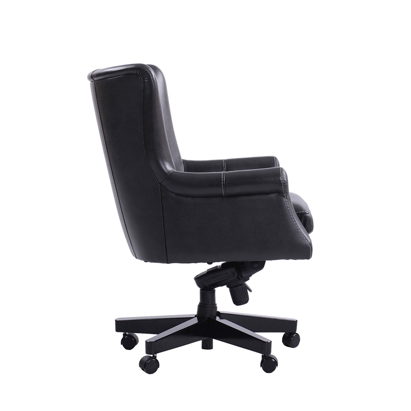 Pemberly Row Contemporary Leather Swivel Desk Chair in Black Finish