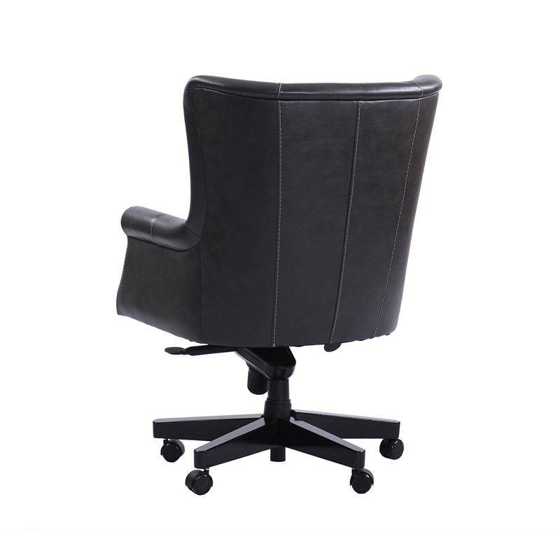 Pemberly Row Contemporary Leather Swivel Desk Chair in Black Finish