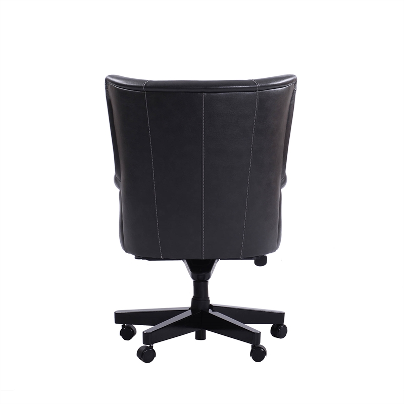 Pemberly Row Contemporary Leather Swivel Desk Chair in Black Finish