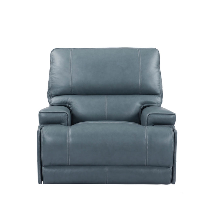 Pemberly Row Contemporary Leather Power Cordless Recliner in Azure Blue