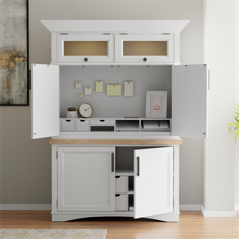 Pemberly Row Contemporary Wood Workstation with LED Light in White