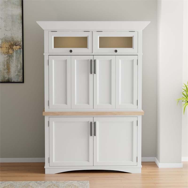 Pemberly Row Contemporary Wood Workstation with LED Light in White