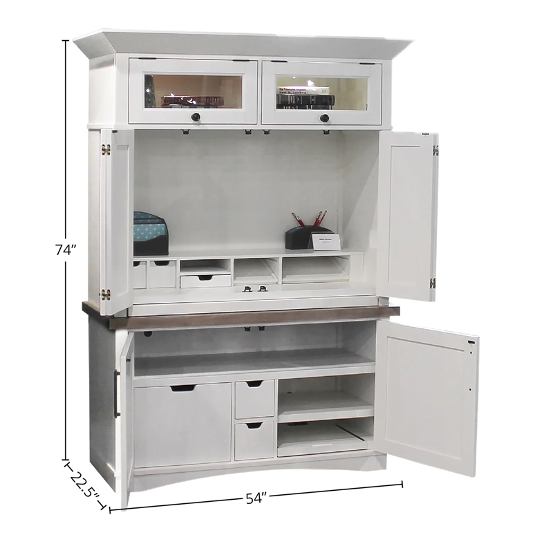 Pemberly Row Contemporary Wood Workstation with LED Light in White