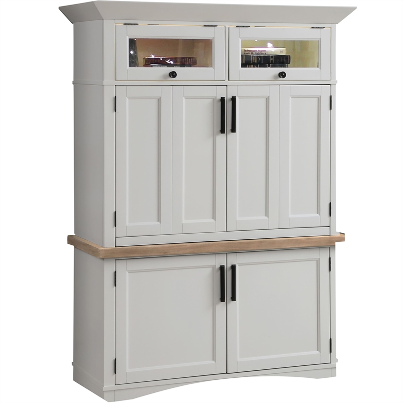 Pemberly Row Contemporary Wood Workstation with LED Light in White