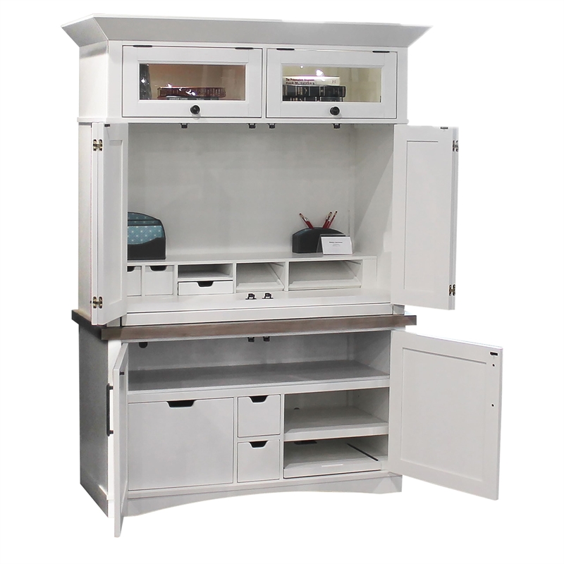 Pemberly Row Contemporary Wood Workstation with LED Light in White