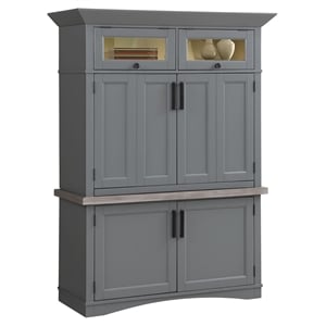Pemberly Row Contemporary Wood Workstation with LED Light in Gray