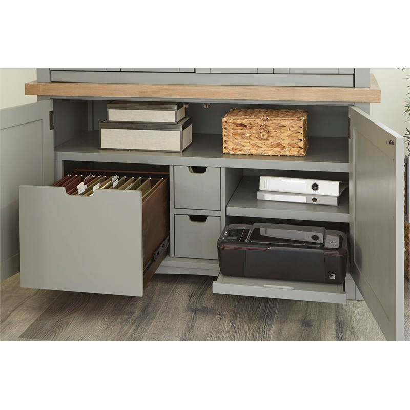 Pemberly Row Contemporary Wood Workstation with LED Light in Gray