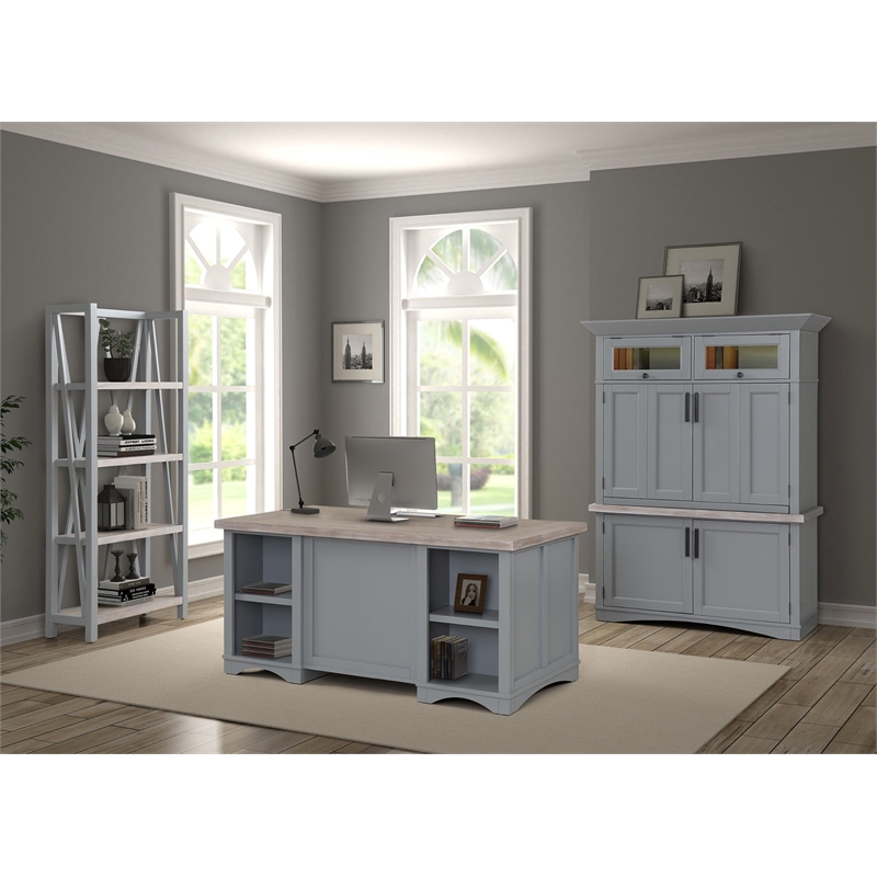 Pemberly Row Contemporary Wood Workstation with LED Light in Gray