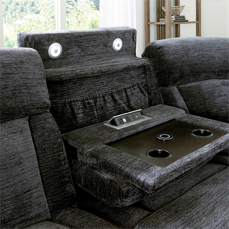 Pemberly Row Contemporary Fabric Reclining Sectional in Charcoal
