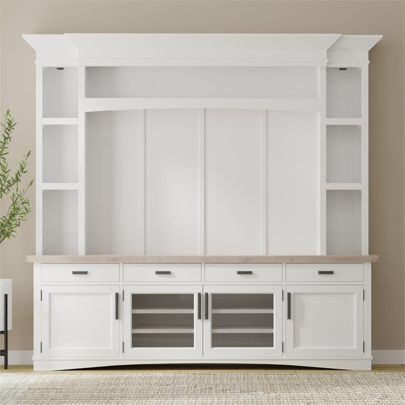 Pemberly Row Contemporary Wood TV Console with Hutch Back Panel in Gray