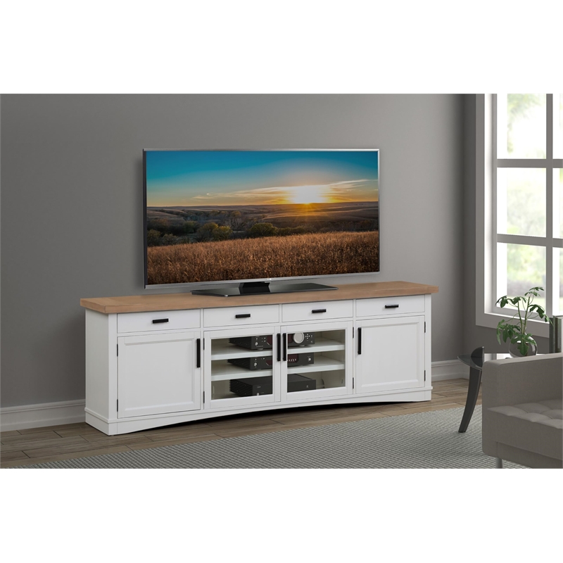 Pemberly Row Contemporary Wood TV Console with Hutch Back Panel in Gray