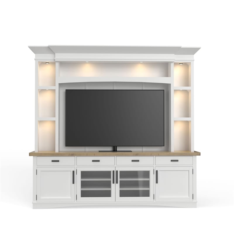 Pemberly Row Contemporary Wood TV Console with Hutch Back Panel in Gray
