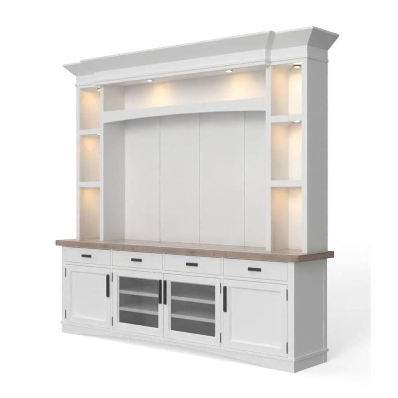 Pemberly Row Contemporary Wood TV Console with Hutch Back Panel in Gray