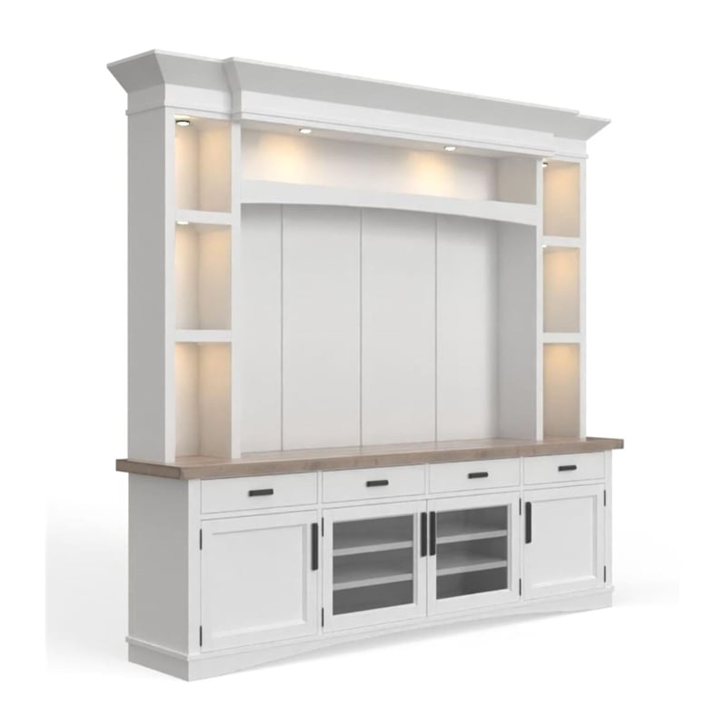 Pemberly Row Contemporary Wood TV Console with Hutch Back Panel in Gray