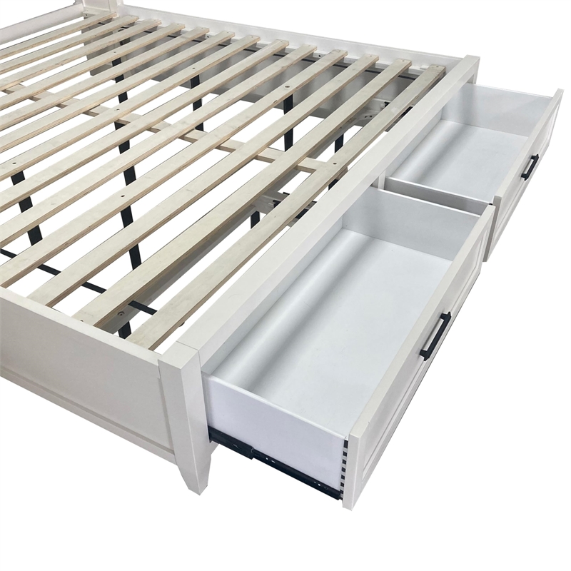 Pemberly Row Traditional Wood Queen Shelter Bed in White Finish