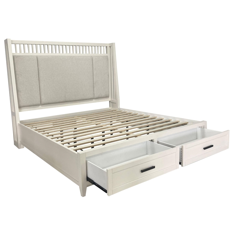 Pemberly Row Traditional Wood King Shelter Bed in White Finish