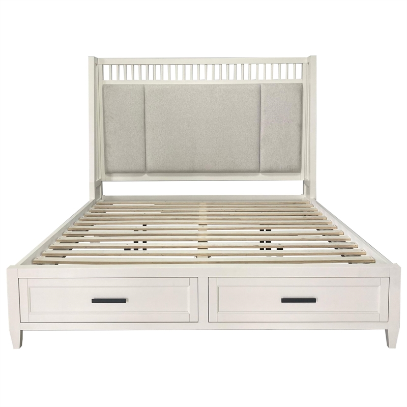 Pemberly Row Traditional Wood King Shelter Bed in White Finish