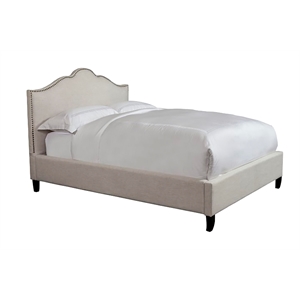 Pemberly Row Traditional Fabric Queen Bed in Flour Beige Finish