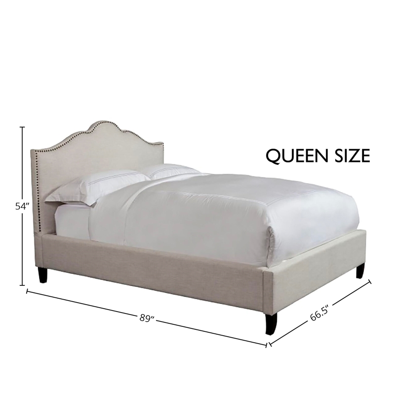 Pemberly Row Traditional Fabric Queen Bed in Flour Beige Finish