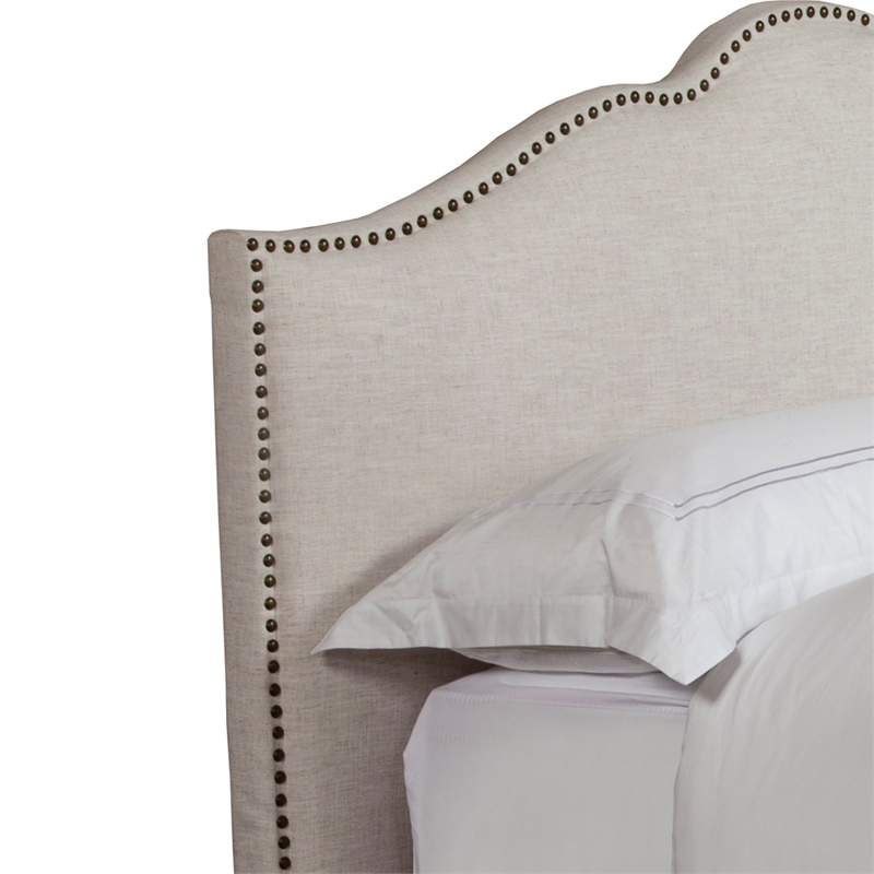 Pemberly Row Traditional Fabric Queen Bed in Flour Beige Finish