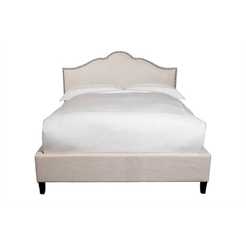 Pemberly Row Traditional Fabric Queen Bed in Flour Beige Finish