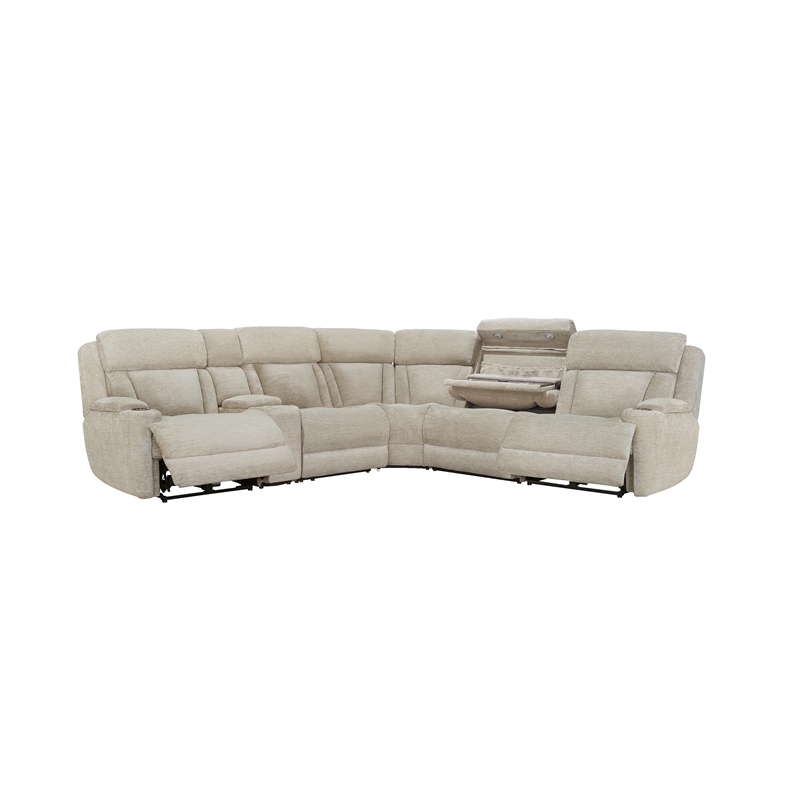 Pemberly Row Contemporary Fabric Reclining Sectional in Beige