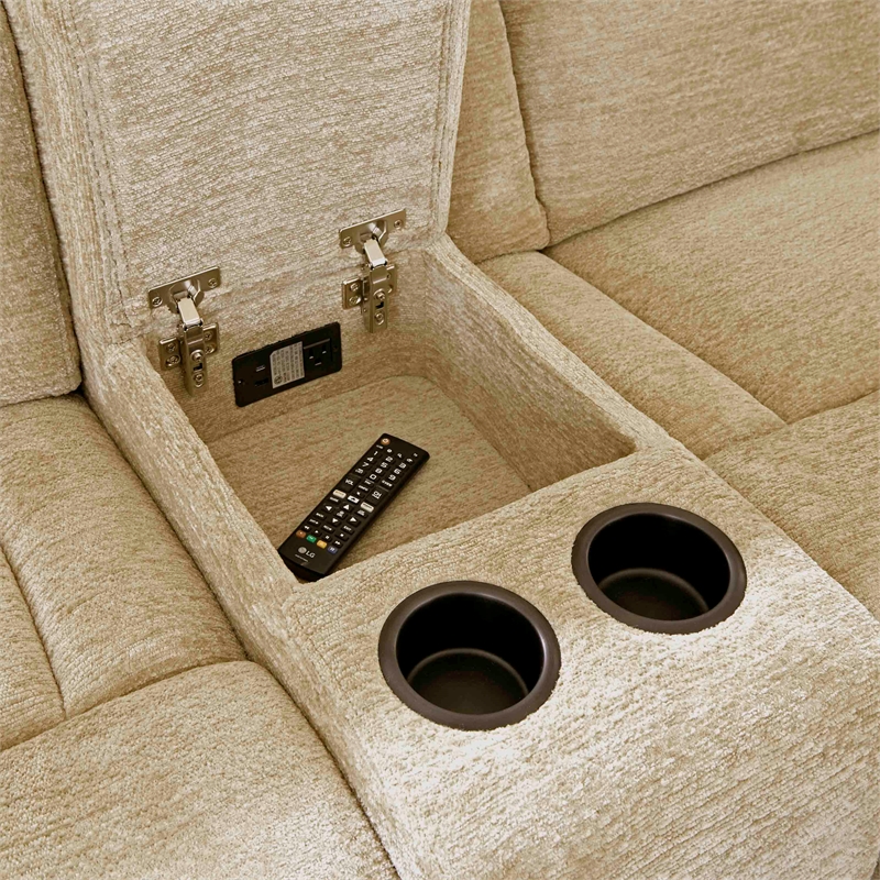 Pemberly Row Contemporary Fabric Reclining Sectional in Beige