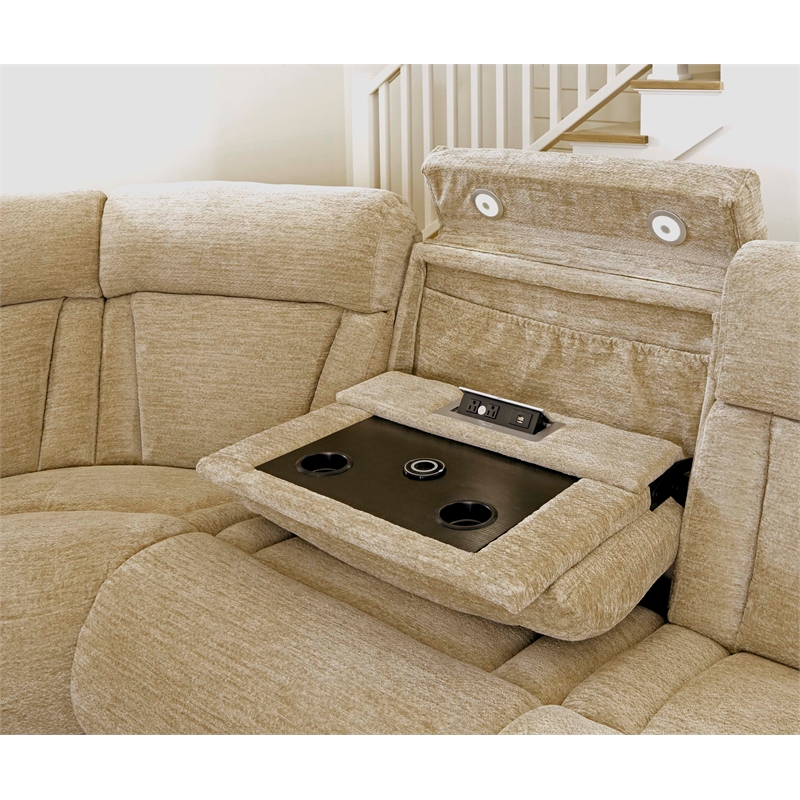 Pemberly Row Contemporary Fabric Reclining Sectional in Beige
