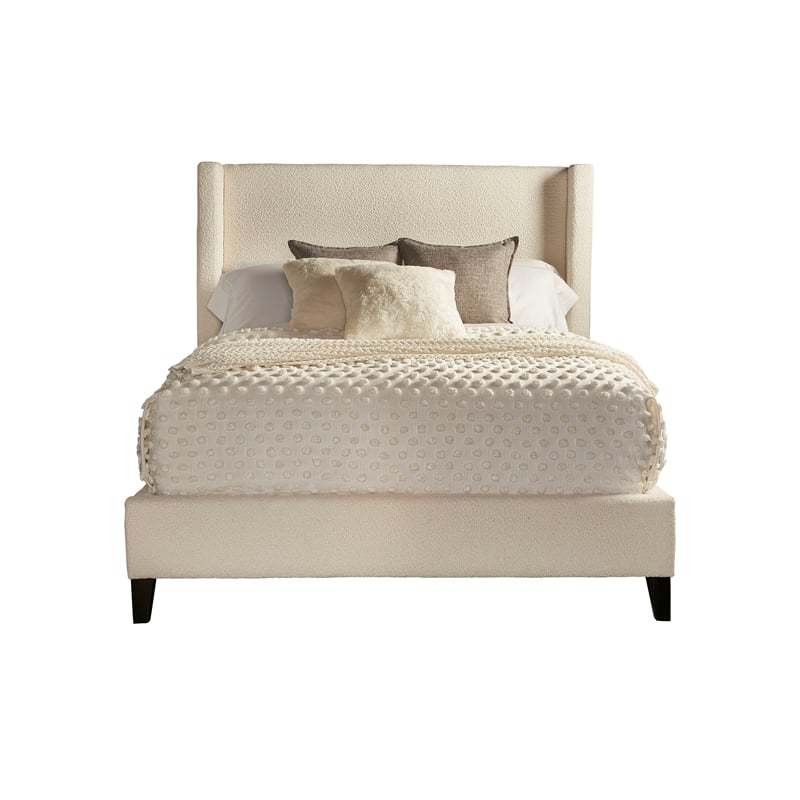 Pemberly Row Modern Traditional Fabric Queen Bed in Ivory Finish