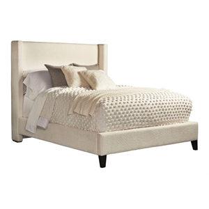 Pemberly Row Modern Traditional Fabric Queen Bed in Ivory Finish