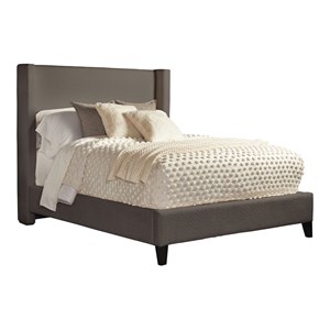 Pemberly Row Modern Traditional Fabric King Bed in Charcoal Finish