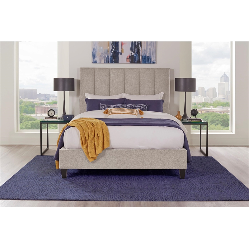 Pemberly Row Traditional Chenille Queen Bed in Dune Beige Finish
